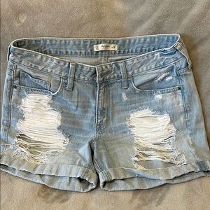 Abercrombie & Fitch Light Blue Distressed Denim Shorts